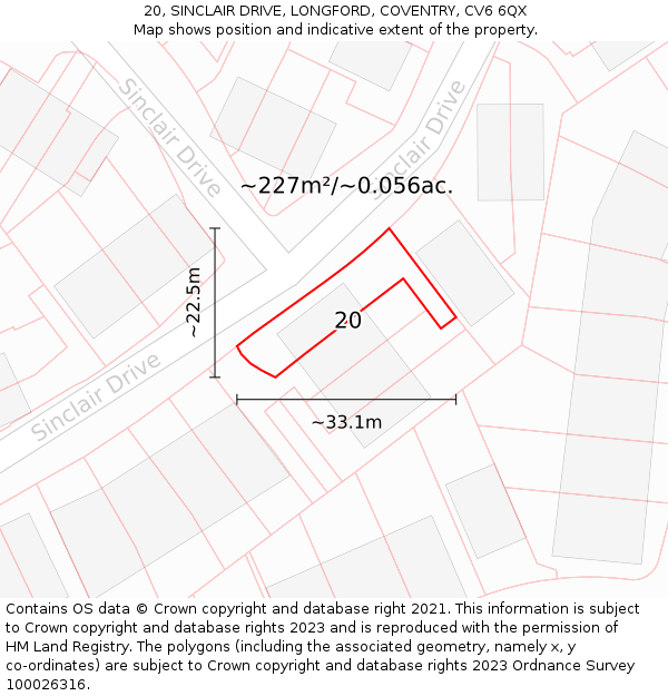 20, SINCLAIR DRIVE, LONGFORD, COVENTRY, CV6 6QX: Plot and title map