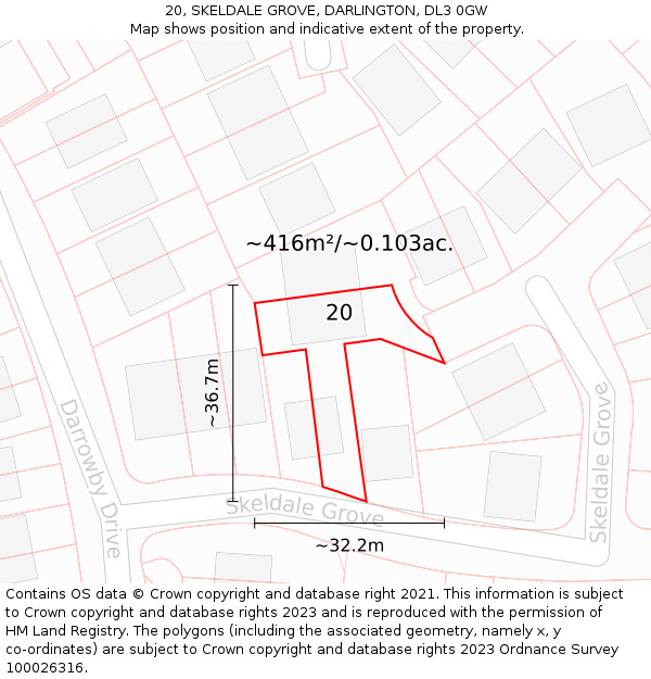 20, SKELDALE GROVE, DARLINGTON, DL3 0GW: Plot and title map