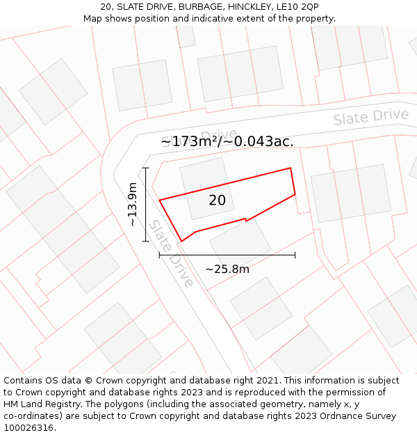 20, SLATE DRIVE, BURBAGE, HINCKLEY, LE10 2QP: Plot and title map