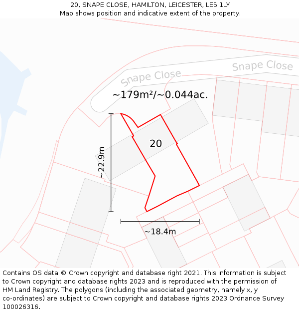 20, SNAPE CLOSE, HAMILTON, LEICESTER, LE5 1LY: Plot and title map