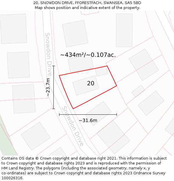 20, SNOWDON DRIVE, FFORESTFACH, SWANSEA, SA5 5BD: Plot and title map