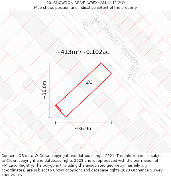 20, SNOWDON DRIVE, WREXHAM, LL11 2UY: Plot and title map