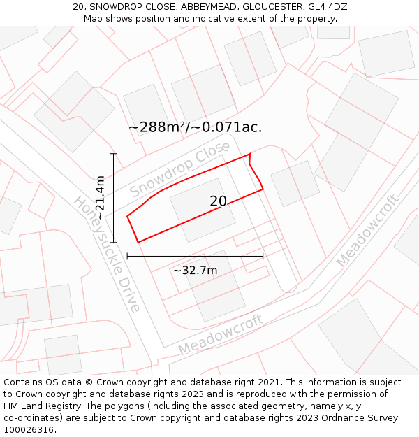 20, SNOWDROP CLOSE, ABBEYMEAD, GLOUCESTER, GL4 4DZ: Plot and title map
