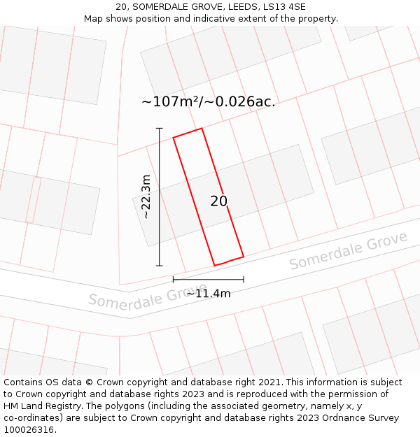 20, SOMERDALE GROVE, LEEDS, LS13 4SE: Plot and title map