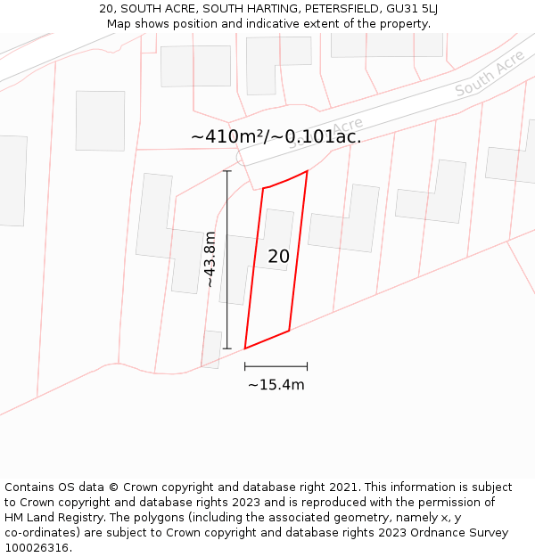 20, SOUTH ACRE, SOUTH HARTING, PETERSFIELD, GU31 5LJ: Plot and title map