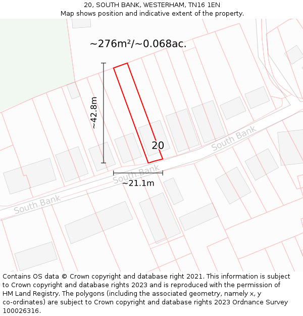 20, SOUTH BANK, WESTERHAM, TN16 1EN: Plot and title map