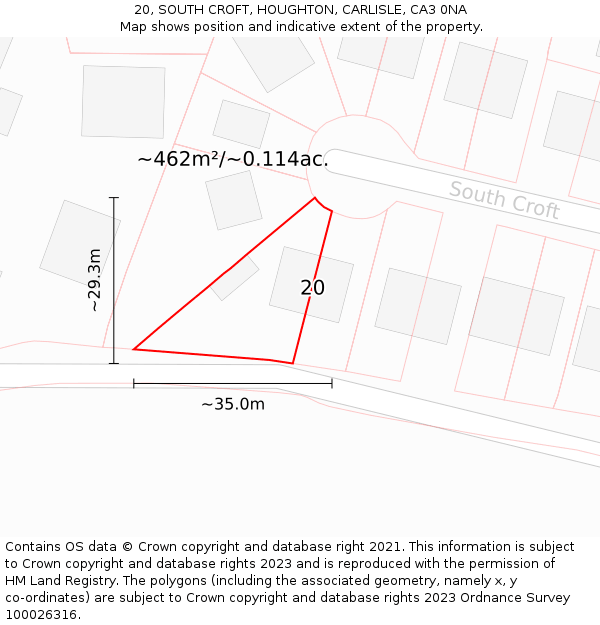 20, SOUTH CROFT, HOUGHTON, CARLISLE, CA3 0NA: Plot and title map
