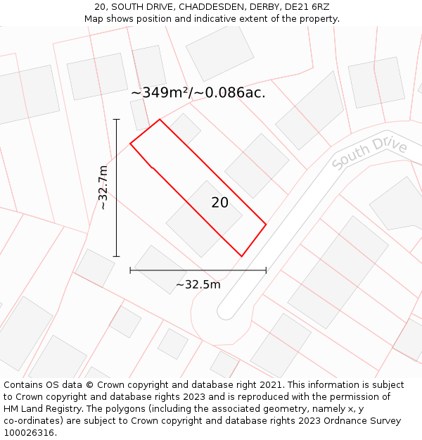 20, SOUTH DRIVE, CHADDESDEN, DERBY, DE21 6RZ: Plot and title map
