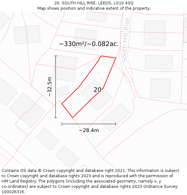 20, SOUTH HILL RISE, LEEDS, LS10 4SQ: Plot and title map