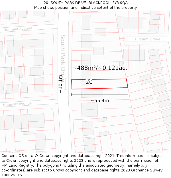 20, SOUTH PARK DRIVE, BLACKPOOL, FY3 9QA: Plot and title map