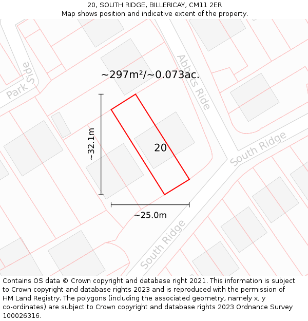 20, SOUTH RIDGE, BILLERICAY, CM11 2ER: Plot and title map