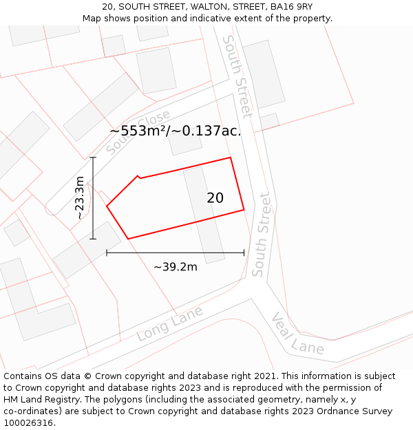20, SOUTH STREET, WALTON, STREET, BA16 9RY: Plot and title map