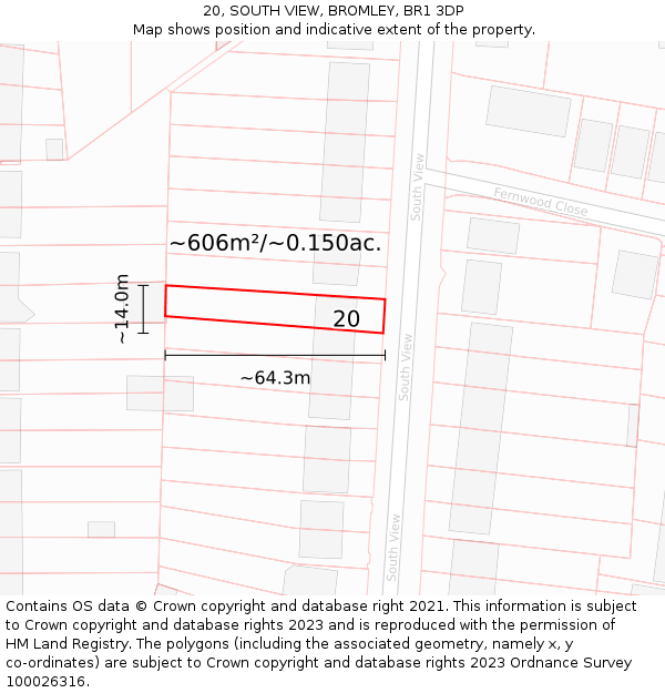 20, SOUTH VIEW, BROMLEY, BR1 3DP: Plot and title map