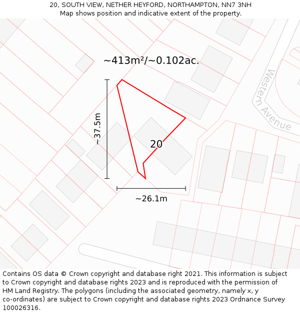 20, SOUTH VIEW, NETHER HEYFORD, NORTHAMPTON, NN7 3NH: Plot and title map