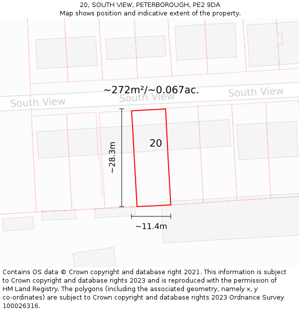 20, SOUTH VIEW, PETERBOROUGH, PE2 9DA: Plot and title map
