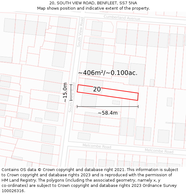 20, SOUTH VIEW ROAD, BENFLEET, SS7 5NA: Plot and title map
