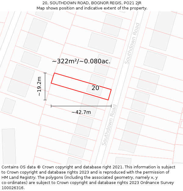 20, SOUTHDOWN ROAD, BOGNOR REGIS, PO21 2JR: Plot and title map