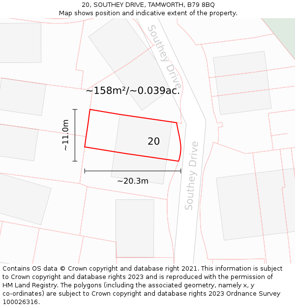 20, SOUTHEY DRIVE, TAMWORTH, B79 8BQ: Plot and title map