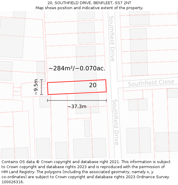 20, SOUTHFIELD DRIVE, BENFLEET, SS7 2NT: Plot and title map