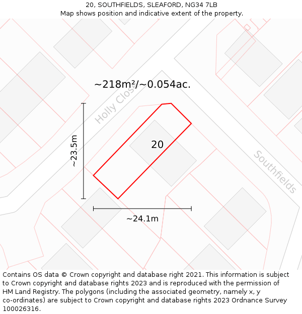 20, SOUTHFIELDS, SLEAFORD, NG34 7LB: Plot and title map