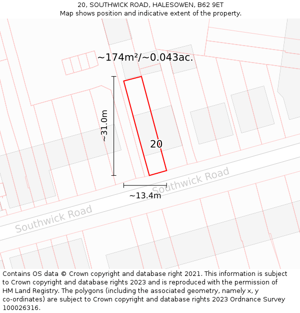 20, SOUTHWICK ROAD, HALESOWEN, B62 9ET: Plot and title map