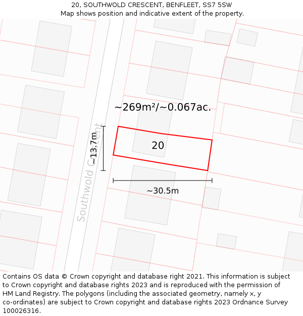 20, SOUTHWOLD CRESCENT, BENFLEET, SS7 5SW: Plot and title map