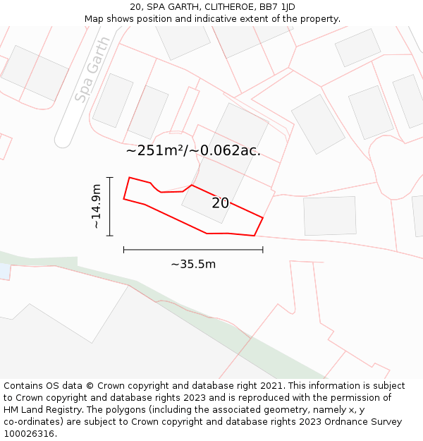 20, SPA GARTH, CLITHEROE, BB7 1JD: Plot and title map