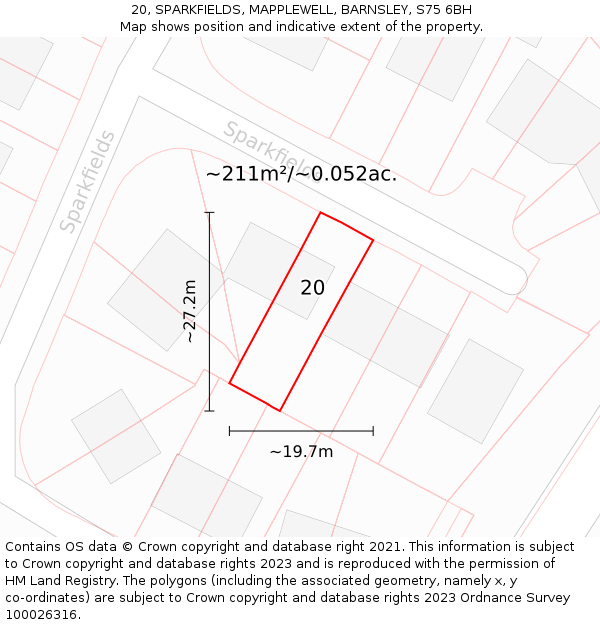 20, SPARKFIELDS, MAPPLEWELL, BARNSLEY, S75 6BH: Plot and title map