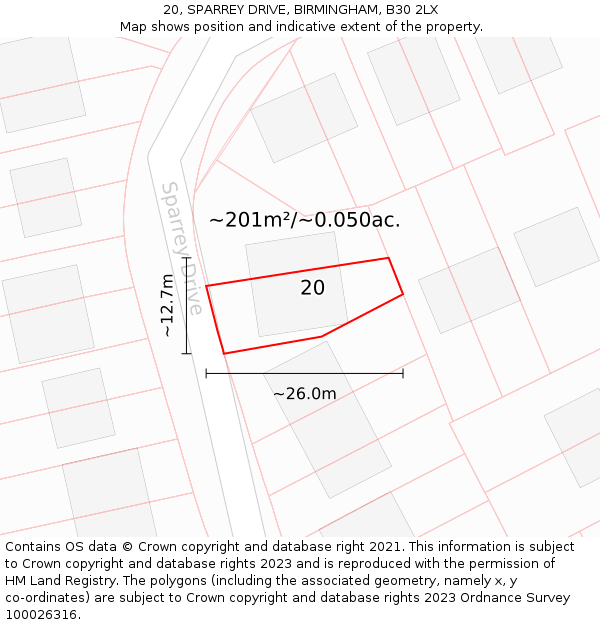 20, SPARREY DRIVE, BIRMINGHAM, B30 2LX: Plot and title map