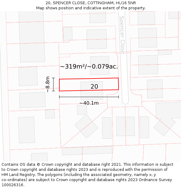 20, SPENCER CLOSE, COTTINGHAM, HU16 5NR: Plot and title map