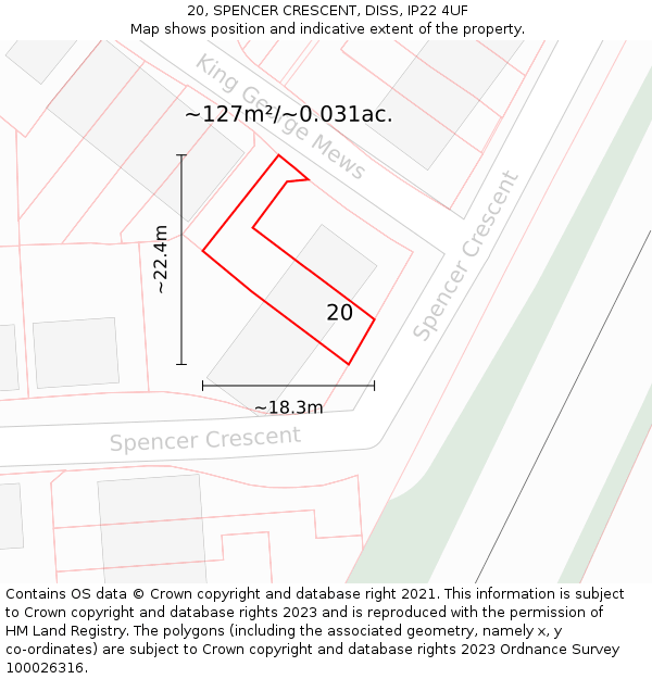 20, SPENCER CRESCENT, DISS, IP22 4UF: Plot and title map
