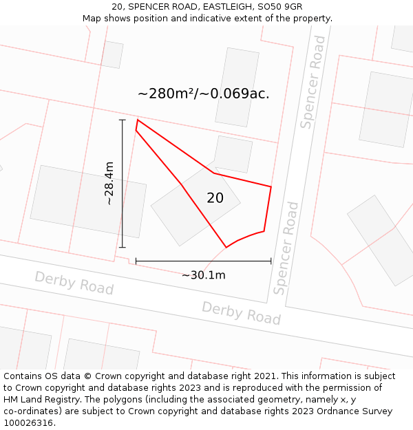 20, SPENCER ROAD, EASTLEIGH, SO50 9GR: Plot and title map