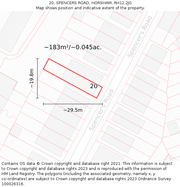 20, SPENCERS ROAD, HORSHAM, RH12 2JG: Plot and title map