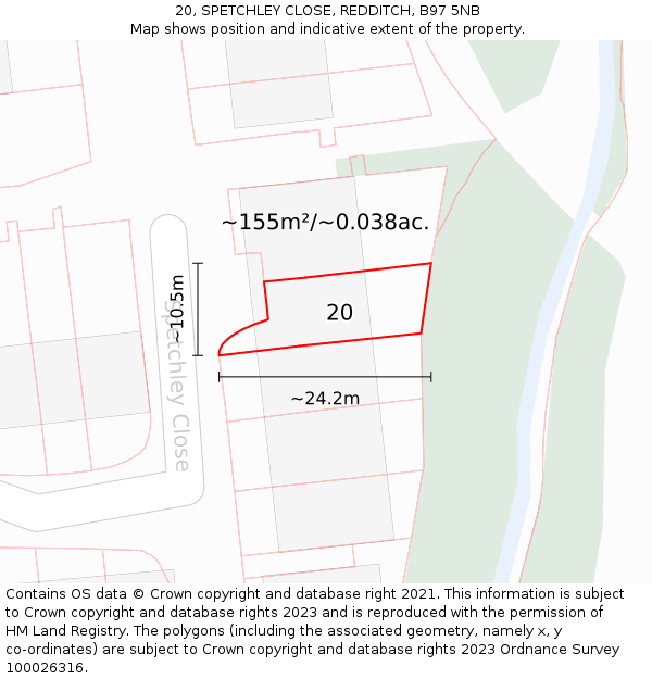 20, SPETCHLEY CLOSE, REDDITCH, B97 5NB: Plot and title map