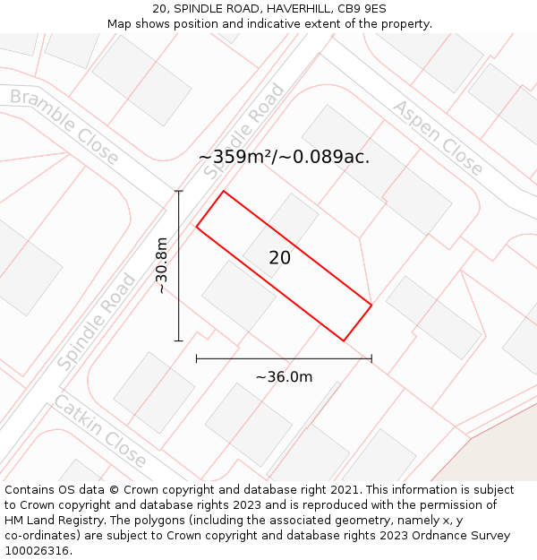 20, SPINDLE ROAD, HAVERHILL, CB9 9ES: Plot and title map