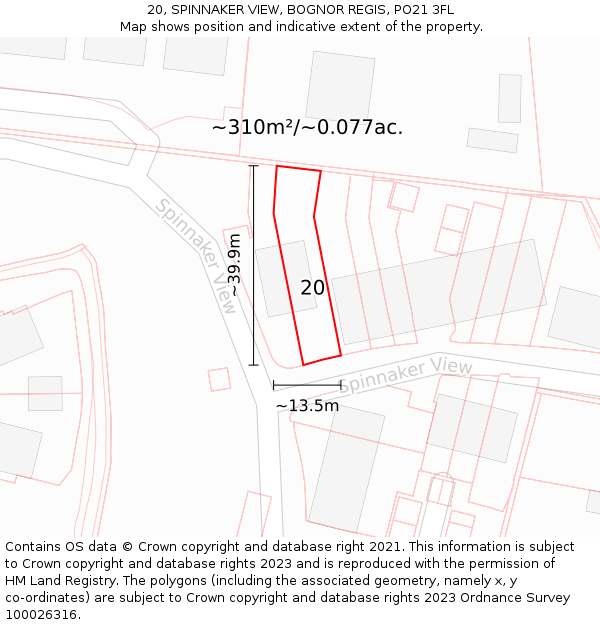 20, SPINNAKER VIEW, BOGNOR REGIS, PO21 3FL: Plot and title map
