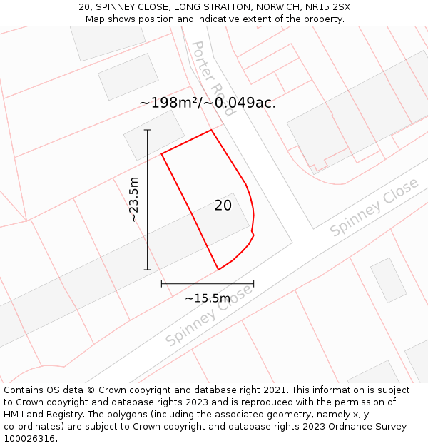 20, SPINNEY CLOSE, LONG STRATTON, NORWICH, NR15 2SX: Plot and title map