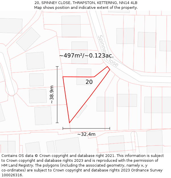 20, SPINNEY CLOSE, THRAPSTON, KETTERING, NN14 4LB: Plot and title map