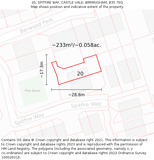 20, SPITFIRE WAY, CASTLE VALE, BIRMINGHAM, B35 7EQ: Plot and title map