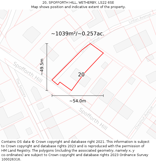 20, SPOFFORTH HILL, WETHERBY, LS22 6SE: Plot and title map