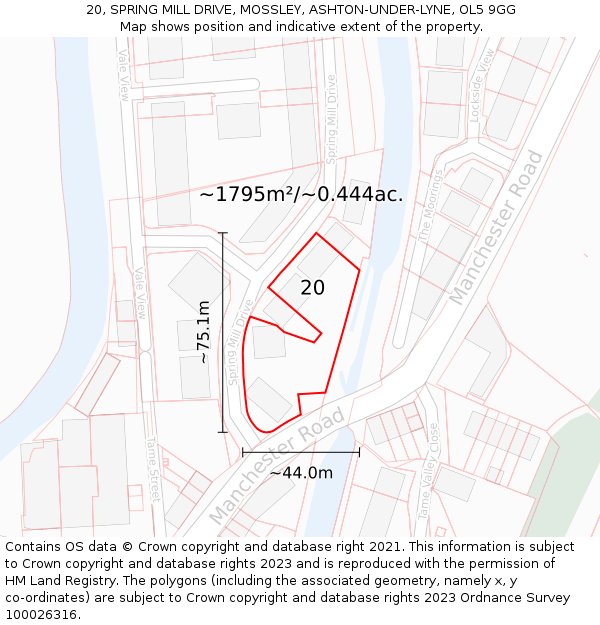 20, SPRING MILL DRIVE, MOSSLEY, ASHTON-UNDER-LYNE, OL5 9GG: Plot and title map