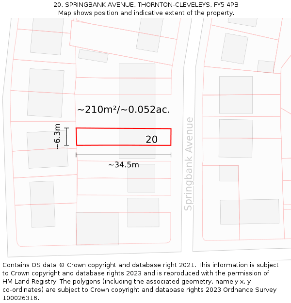 20, SPRINGBANK AVENUE, THORNTON-CLEVELEYS, FY5 4PB: Plot and title map