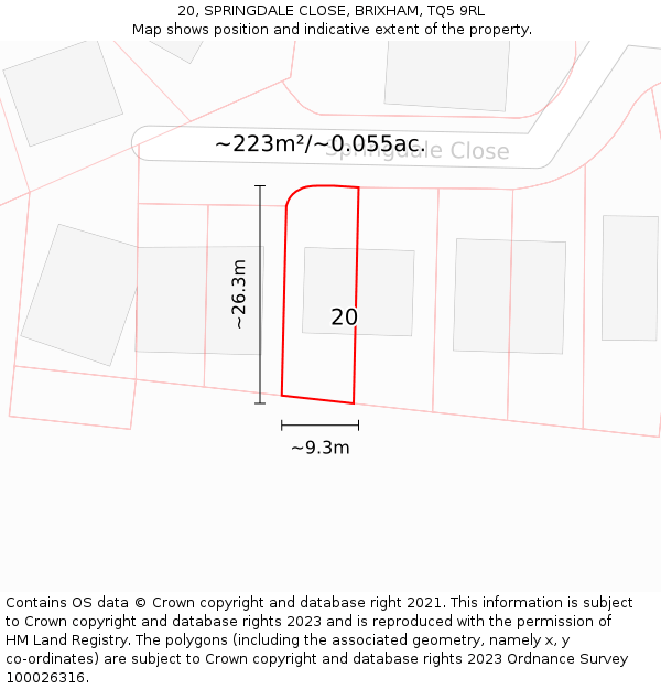 20, SPRINGDALE CLOSE, BRIXHAM, TQ5 9RL: Plot and title map