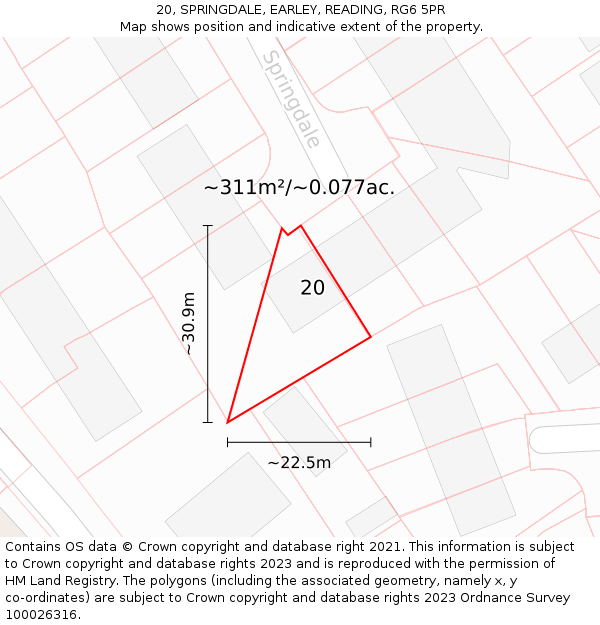 20, SPRINGDALE, EARLEY, READING, RG6 5PR: Plot and title map