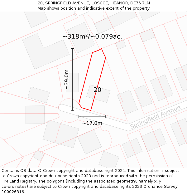 20, SPRINGFIELD AVENUE, LOSCOE, HEANOR, DE75 7LN: Plot and title map