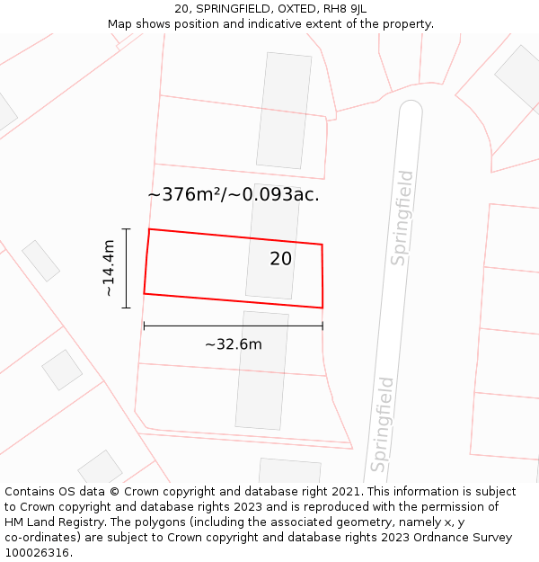 20, SPRINGFIELD, OXTED, RH8 9JL: Plot and title map