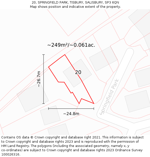 20, SPRINGFIELD PARK, TISBURY, SALISBURY, SP3 6QN: Plot and title map