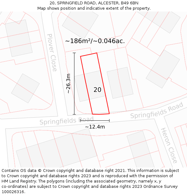 20, SPRINGFIELD ROAD, ALCESTER, B49 6BN: Plot and title map