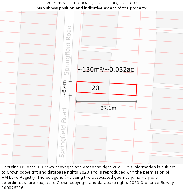 20, SPRINGFIELD ROAD, GUILDFORD, GU1 4DP: Plot and title map
