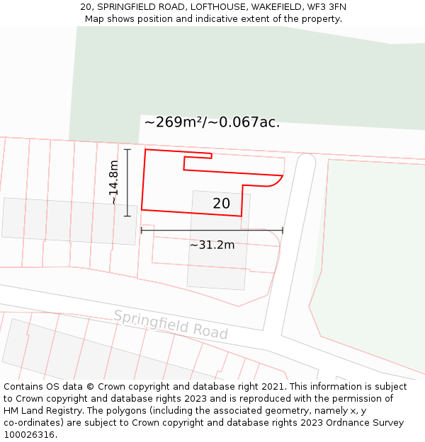 20, SPRINGFIELD ROAD, LOFTHOUSE, WAKEFIELD, WF3 3FN: Plot and title map